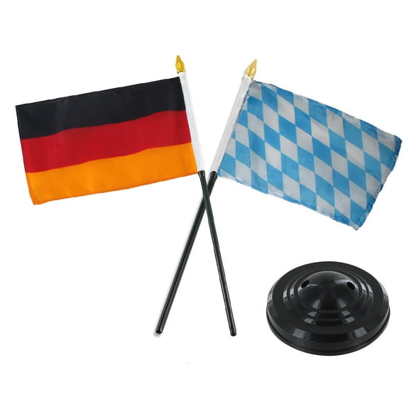 German Germany w/ Bavaria Bavarian Flag 4"x6" Desk Set Table Stick Black Base
