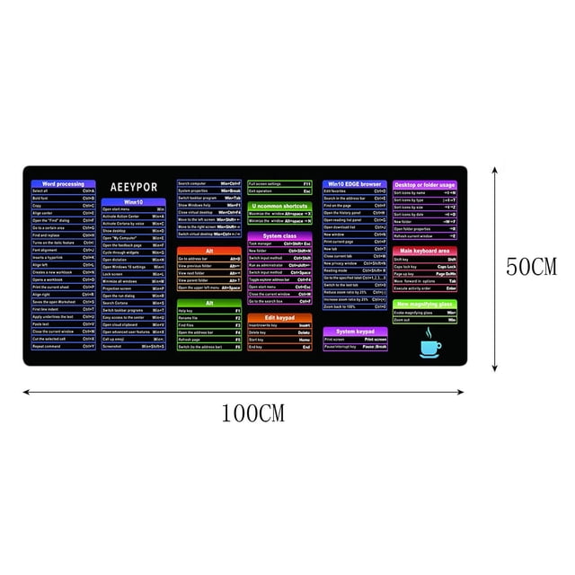 weibbin Excel Shortcut Keys Mouse Pad - Extended Large Cheat Sheet Gaming Mousepad | PC Office Spreadsheet Keyboard Mat | Non-Slip Stitched Edge