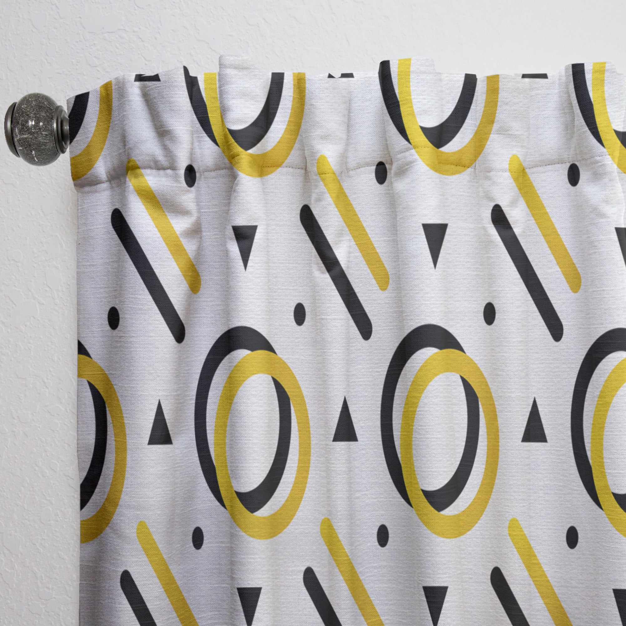 Designart 'Trendy Gold and Black Triangular Pattern II' Mid-Century Modern Gold Sheer Curtain Panel