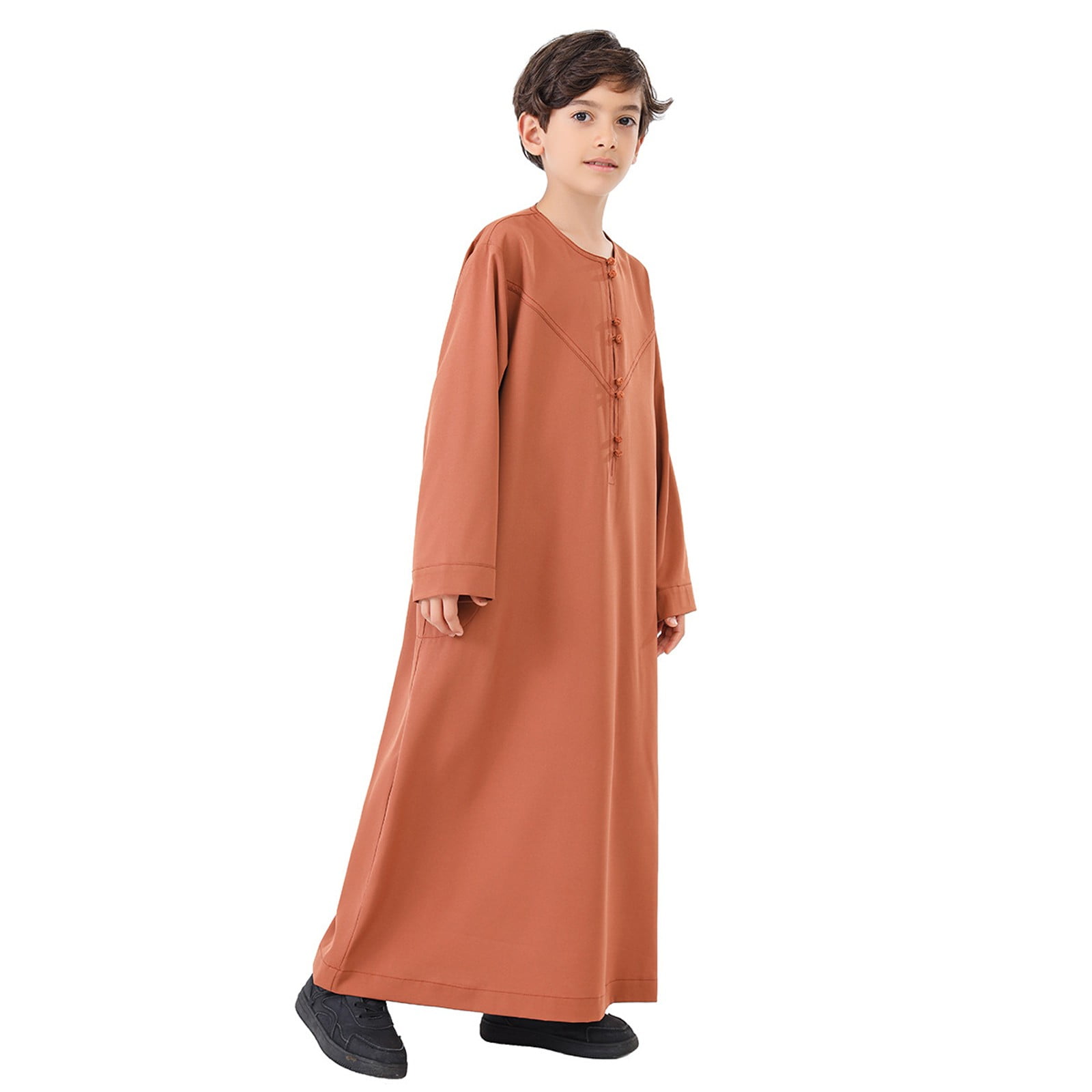 Big Kid Arabic Thobe Thobe Long Sleeve Kaftan Crew Robe National Teenage Boys Long Sleeve Embroidered Robe Set Arab Children's Wear Shirts Tie Girls Children's Shirt Graphic Tees 13-14 Years Orange