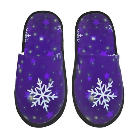 Balery Dark Purple Snowflakes Slient Indoor Furry Fleece Comfort House Shoes Soft Non-Slip Home Shoes Cotton slippers House Slippers-- Large