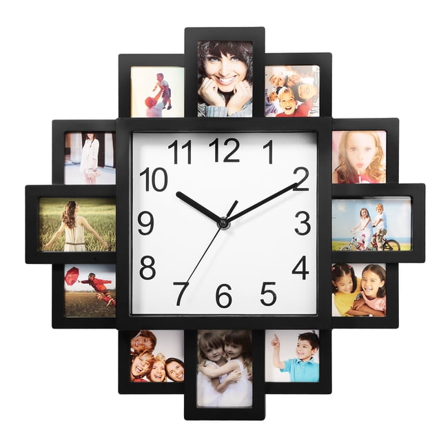GPCT Photo Frame Clock Picture Collage 12-Picture Display Wall Clock Photowall Wall Hanging Home Decor