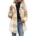 thumbnail image 3 of Women's Plaid Fuzzy Jacket Casual Collared Button Front Long Sleeve Oversized Loose Fit Coat, 3 of 9