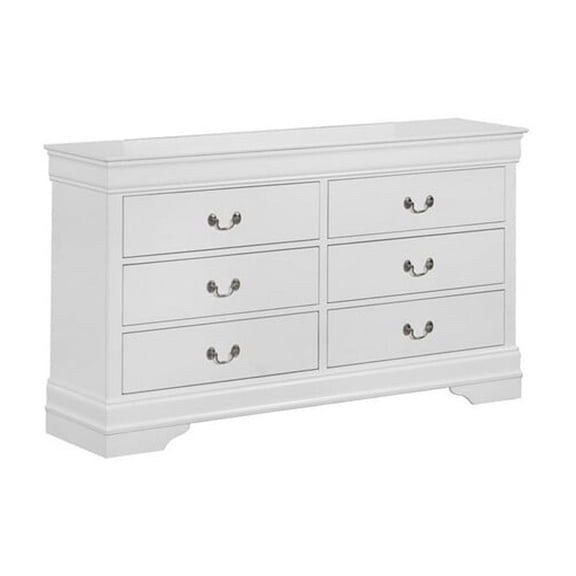 Transitional Style 6 Drawer Dresser with Metal Pulls White