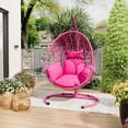 thumbnail image 3 of Oversized Hanging Egg Chair Outdoor Indoor, Wicker Swing Egg Chair with Stand  Rain Cover UV Resistant Cushion 400lbs Capacity for Bedroom, Patio, Garden and Balcony (Pink-Regular), 3 of 16