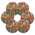 thumbnail image 7 of Yayeee 6 PCS Drink Coasters with Holder Set Woven Absorbent Round Tabletop Hot Pad, Red Colorful Flowers With Dots, 7 of 7