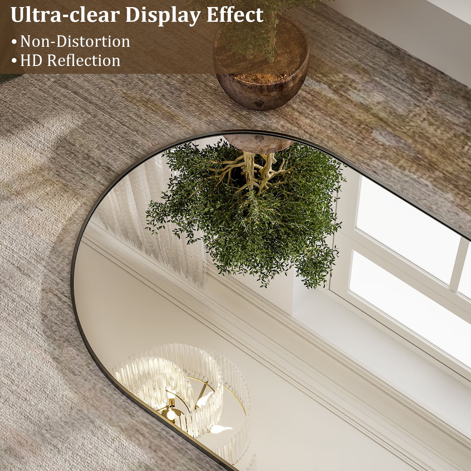 SEETHRUGLIMMER 68"x22.2" Arched Full Length Mirror Wall-Mounted Floor Mirror with Stand, Black