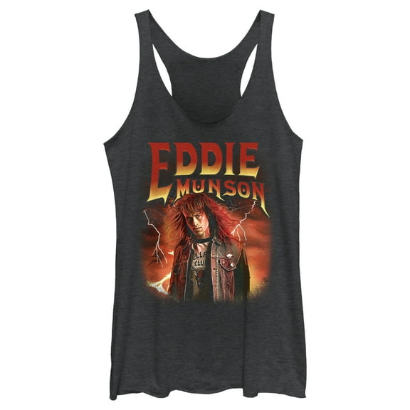 Netflix Women's Stranger Things Eddie Munson Metalhead Racerback Tank Top Black Heather 2X Large