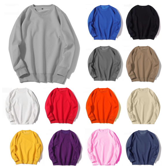 Atkumj Mens Crew Neck Sweatshirts Solid Color Long Sleeve Pullover Tops Fashion Fall Plain Sweatshirts 2XL