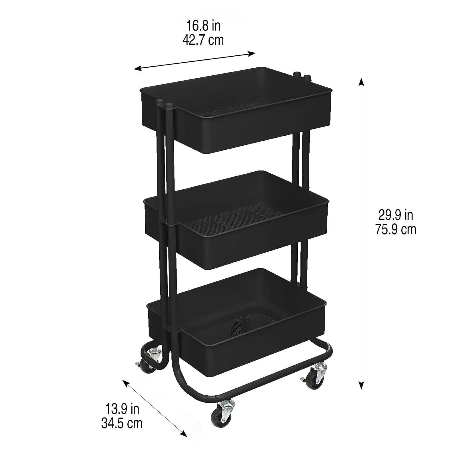 SPACELEAD 3 Tier Rolling Cart with Wheels, Storage Craft Art Cart Trolley  Organizer Serving Cart, 3 Hanging Baskets Easy Assembly, for Office, Living  Room, Kitchen, Black