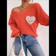 thumbnail image 5 of Suéteres para Mujer, Jersey de Punto con Estampado de Corazón y Mangas Farol, Bordado con Encaje y Patchwork. Naranja S, 5 of 9