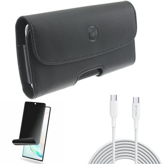 Privacy Screen Protector & Case Belt Clip & 6ft Long Type-C Cable for Samsung Galaxy Note 20 (6.7") - Combo with TPU Film Anti-Peep & Leather Holster & PD Fast Charger Cord Power