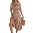 thumbnail image 3 of Women'S Summer Short Sleeves Ruffled Off Shoulder A-Line Midi Dresses Khaki L, 3 of 9