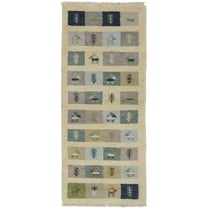 Cream Pictorial Tribal 2X5 Indo-Gabbeh Oriental Rug