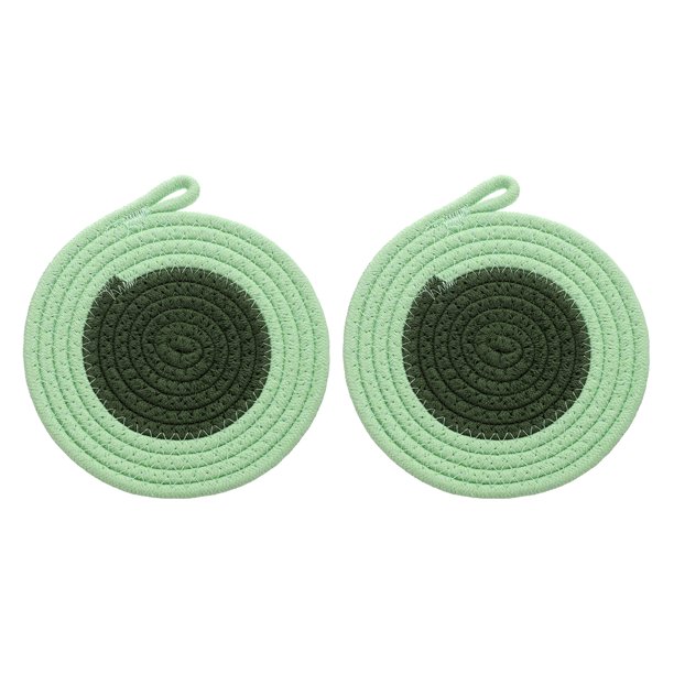 2Pcs Manteles Individuales Redondos Trenzados, 7.1" Manteles Tejidos para Mesa de Cocina con Gancho para Decoración de Granja (Verde)