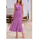 thumbnail image 3 of Vestido PRETTYGARDEN Morado Midi con Escote en V, Sin Mangas y Volantes, 3 of 8