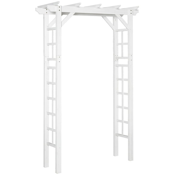 White Outdoor Garden Arbor 7 ft with Fir Wood Panels for Climbing Plants and Vines