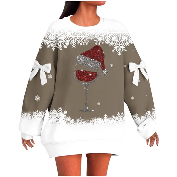 Edvintorg Christmas Sweatshirts for Women Fashion Holiday Style Real Bow Loose Long Sleeve Pullover Top Fall Winter Plus Size Clothing