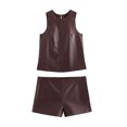 thumbnail image 2 of HH TRAF Conjuntos de mujer de verano con cuello redondo, sin mangas, de cuero, top sencillo y pantalones cortos con cremallera lateral elástica y cintura alta para mujer, 2 of 5