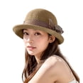 thumbnail image 4 of Helii Crochet Bucket Hat for Women Handmade Paper Straw Sun Hat Packable Bowler Hat Roll Brim Vintage Church Fascinator Wedding Tea Party Summer Cap Khaki,One Size, 4 of 5