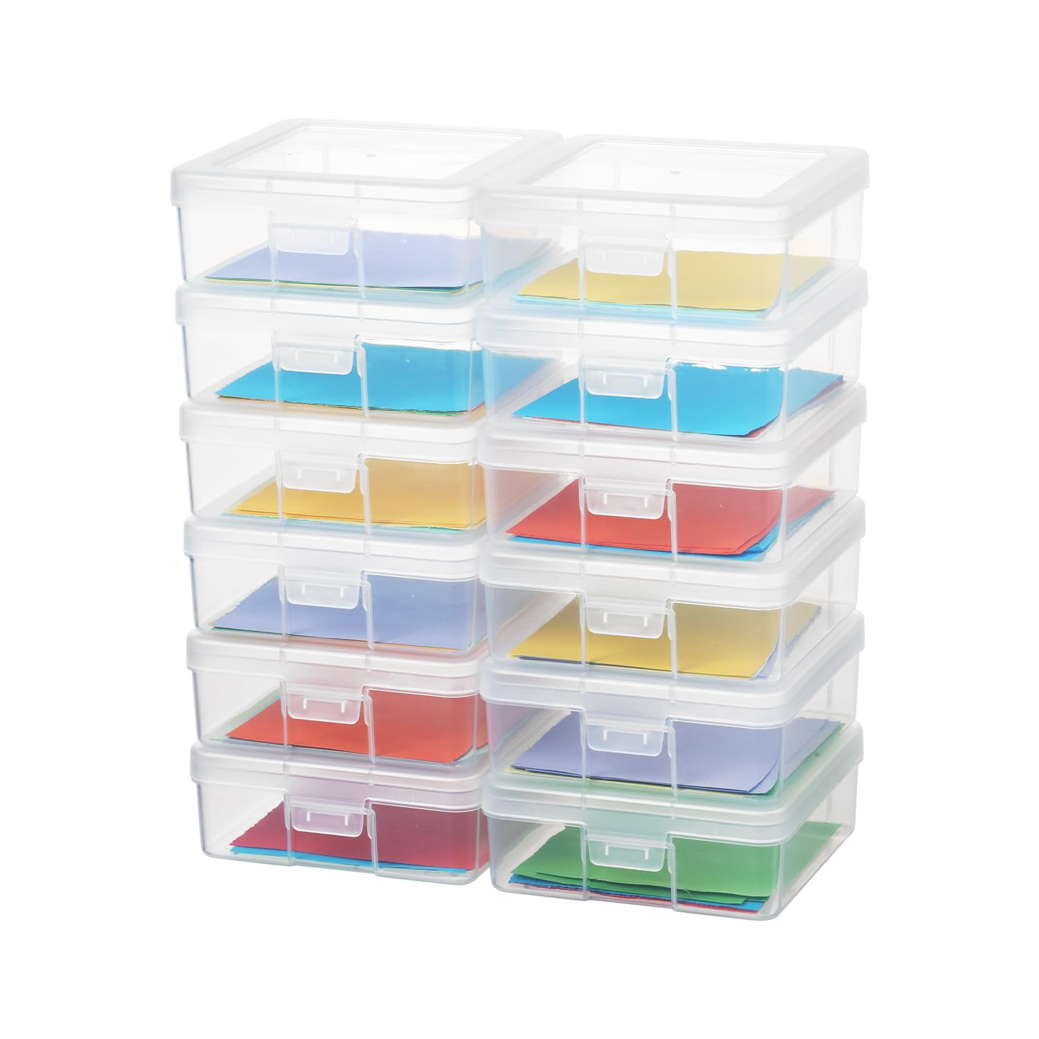 Novelinks 12 Pack Stackable Plastic Storage Box Containers Clear Hobby Art Craft Organizer Rectangle Box for Pencil Box Lego Crayon Beads Jewelry ,Small