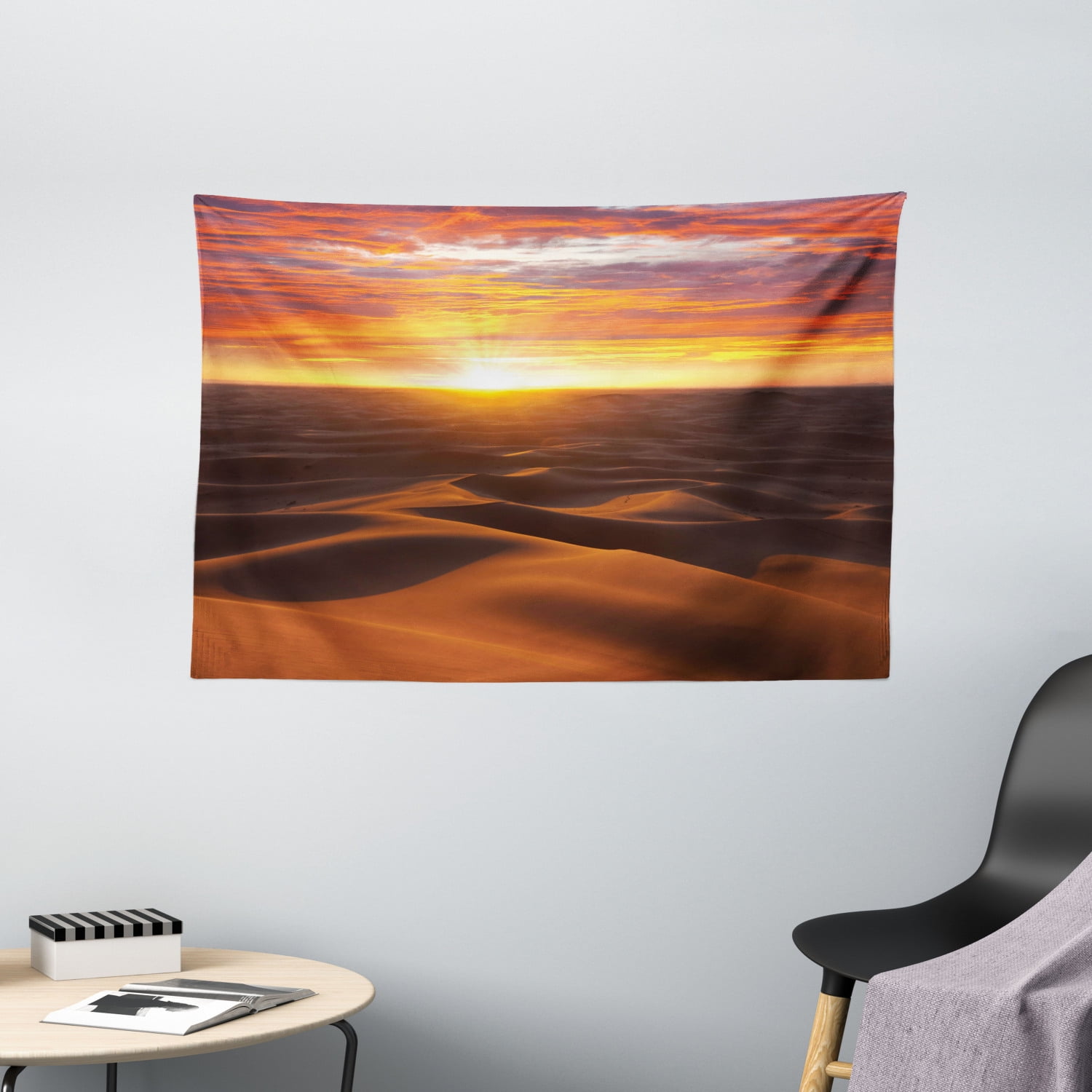 Desert Tapestry, Dramatic Sunset Scenery at Sahara Dunes Arid Landscape