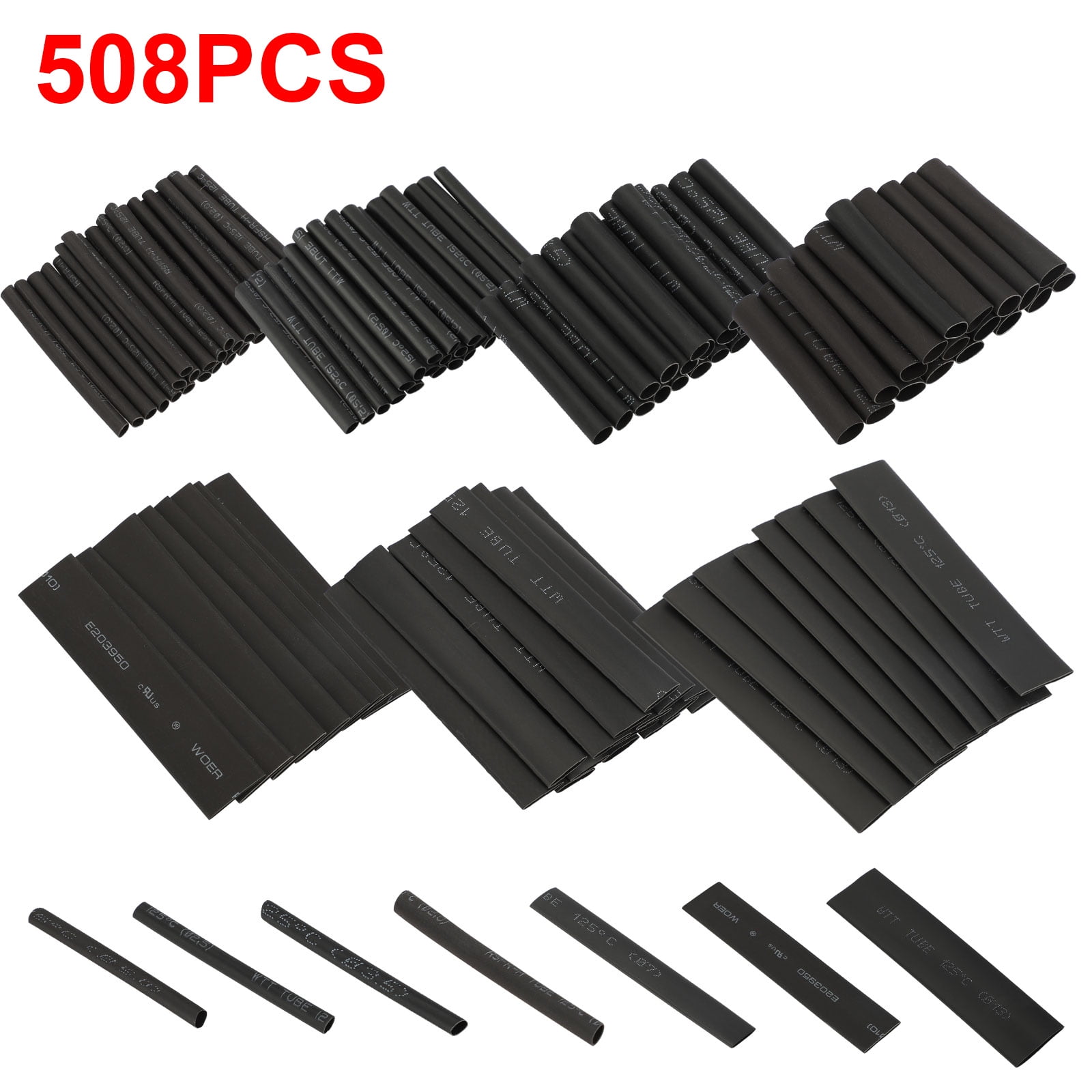 127Pcs Black Heat Shrink Tubing Tube Cable Sleeves Wrap Wire Set 7 Size for RC