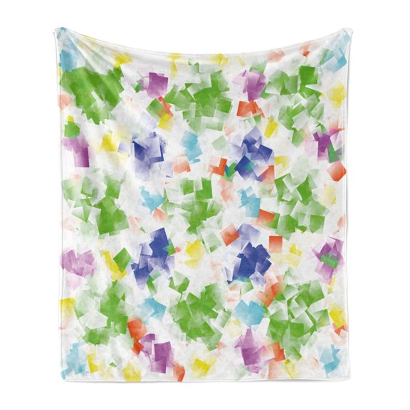 Modern Art Soft Flannel Fleece Throw Blanket, Abstract Hallucinatory Fractal Morphing Brushstroke Diffraction Work of Art, Cozy Plush for Indoor and Outdoor Use, 50" x 70", Multicolor, by Ambesonne