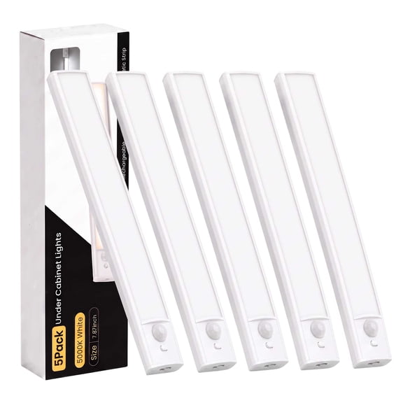 DAYBETTER White Light Under Cabinet Lighting, USB Rechargeable Closet Lighting with Motion Sensor and Magnetic Strip for Wardrobe & Kitchen, Wireless Lighting, 5?Pack