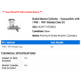 thumbnail image 2 of Brake Master Cylinder - Compatible with 1990 - 1991 Honda Civic EX, 2 of 2