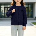 thumbnail image 5 of AUDeals Girls Cable Knit Cardigan Crewneck Button Sweater Long Sleeve Cotton Knitted Preppy Fall Ribbed Knitwear Outerwear Sweater Tops (Navy, 5-6 Years), 5 of 6
