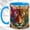 Blue, variant on Mosaic Tiger Coffee Mug, Floral Wildlife Mug, Ceramic 11 oz