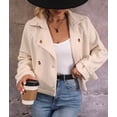 thumbnail image 5 of Cropped Trench Coat for Women Double Breasted Long Sleeve Work Office Business Casual Fall Short Jackets XL, 5 of 9