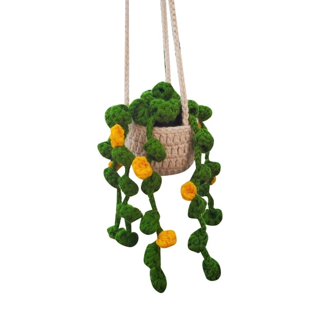 Hand Crocheted Wool Potted Plant Car Hanging - Creative Rearview Pendant, for Decoration & Gifting