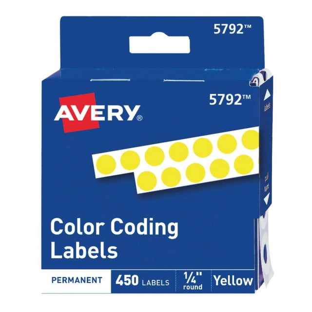 450pzs Etiquetas Redonda Avery TD5732 Color Amarillo Circular 6mm Permanente Codigo Papeleria Oficina Escuela