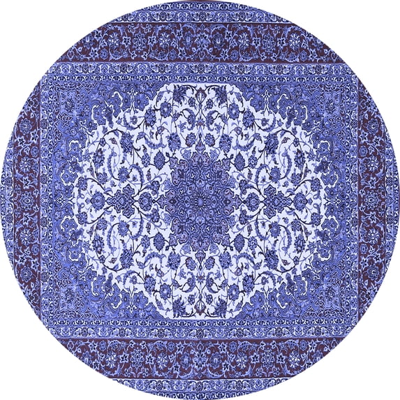 Ahgly Company Machine Washable Indoor Round Medallion Blue Traditional Area Rugs, 5' Round