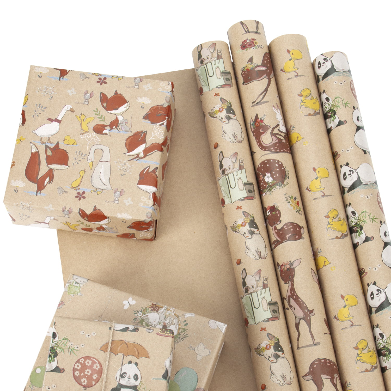  RUSPEPA Christmas Wrapping paper - Brown Kraft Paper with 3D  White Christmas Elements Print Paper - 4 Roll-30Inch X 10Feet Per Roll :  Health & Household