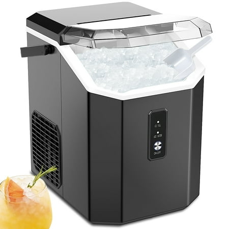 JOY PEBBLE 33lbs Chewable Nugget Ice Maker with Handle, Ready in 7 Mins with Ice Bag, Black