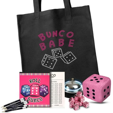 Bunco Babe Game Kit Set with Bunco Party Supplies for 12 Players. Includes Tote Bag, Dice, Score Sheets, Pencils, Bell, & Plush Dice