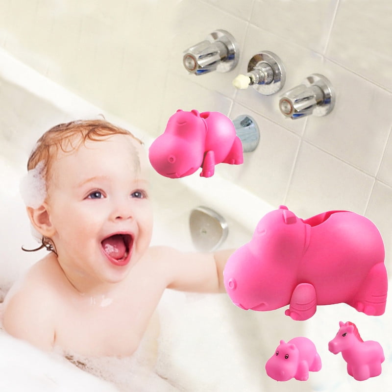 Children's Bathtub Spout Cover Safety Silicone Faucet Protector for Baby Kid - Pink Hippo