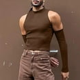 thumbnail image 2 of Tank Top For Men Working Out Off The Shoulder Vest Long Sleeve Solid Color Round Neck Hollow Bottoming Running Fitness Tops,Size XXL,Coffee, 2 of 7
