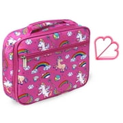 Keeli Kids Girls Pink Unicorn Lunch Box School Lunch Bag with Heart Sandwich Cutter in Pink Rainbow Unicorns