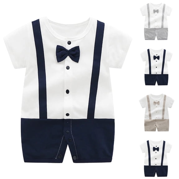 SROBPTY Newborn Boys Print Short Sleeve Romper for 0-24 Months Gray, 3 Months