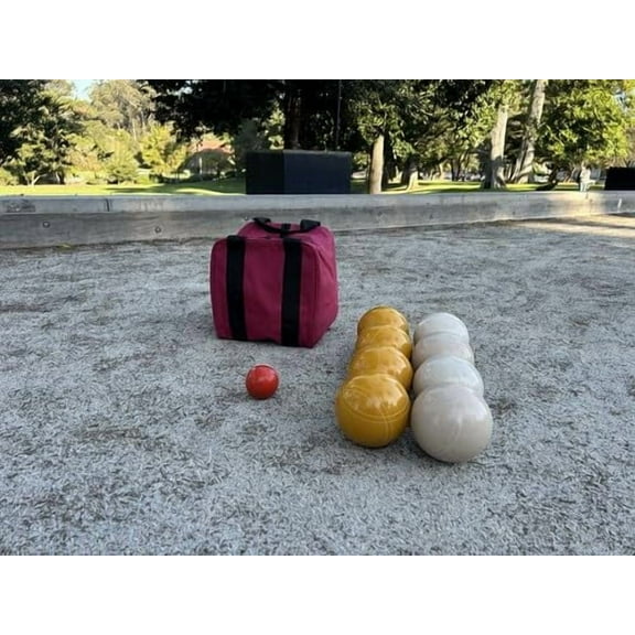 Italian/American Made, 110mm EPCO Bocce Set - Rustic Yellow/White Balls and Blue/Black Bag