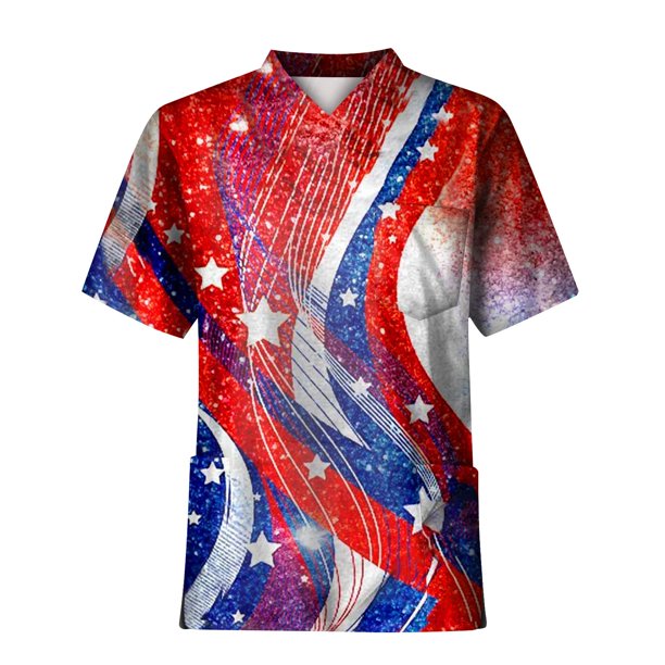 Fashion Men's Short Sleeve V Neck Printing Working Chest Pocket Carer Top M
