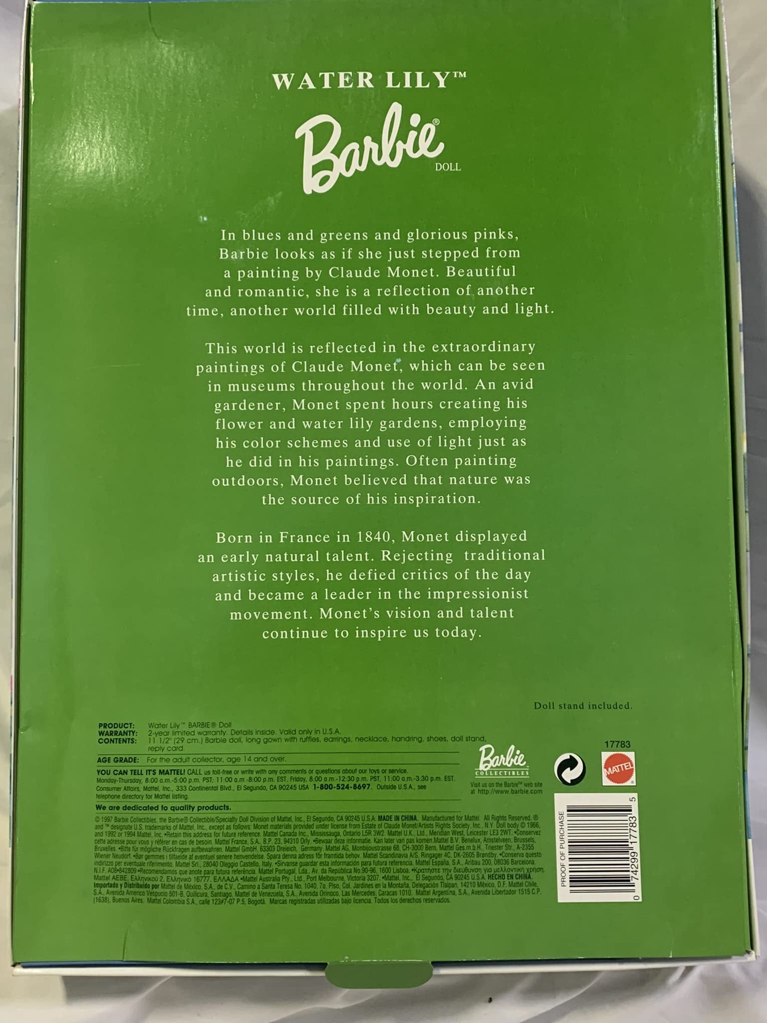 Barbie Water Lily Limited Edition Doll, 115 inches, Claude Monet Series