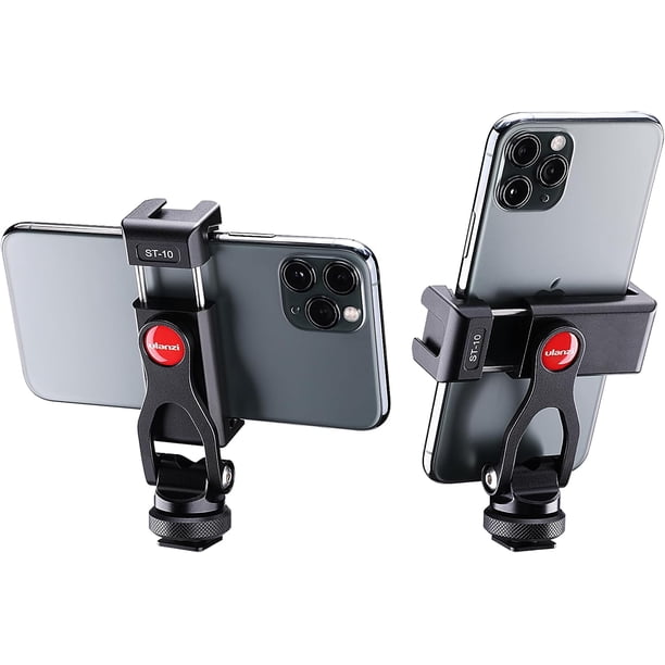Metal Phone Tripod Mount ST-10,Universal 360° Smartphone Adaptador con 2 zapatas de montaje en frío,ajustable del teléfono celular abrazadera de soporte,compatible con iPhone,todos los