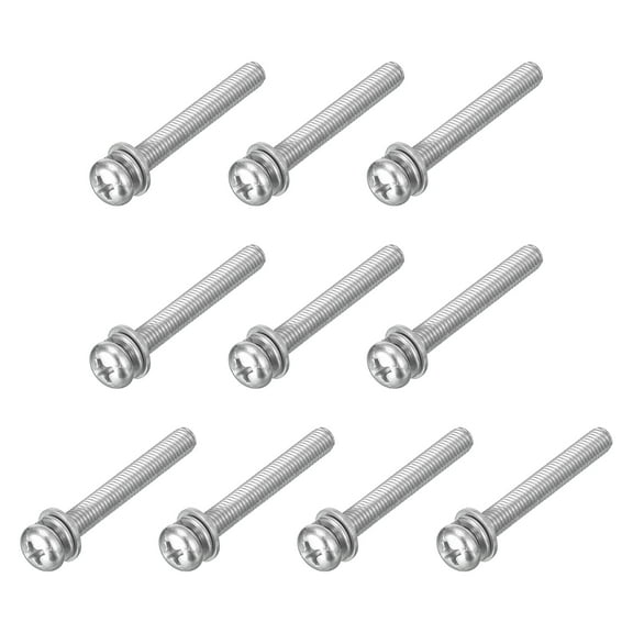 M5 x 40mm 304 Stainless Steel Phillips Pan Head Machine Screws Bolts Combine with Spring Washer and Plain Washers 10Pack