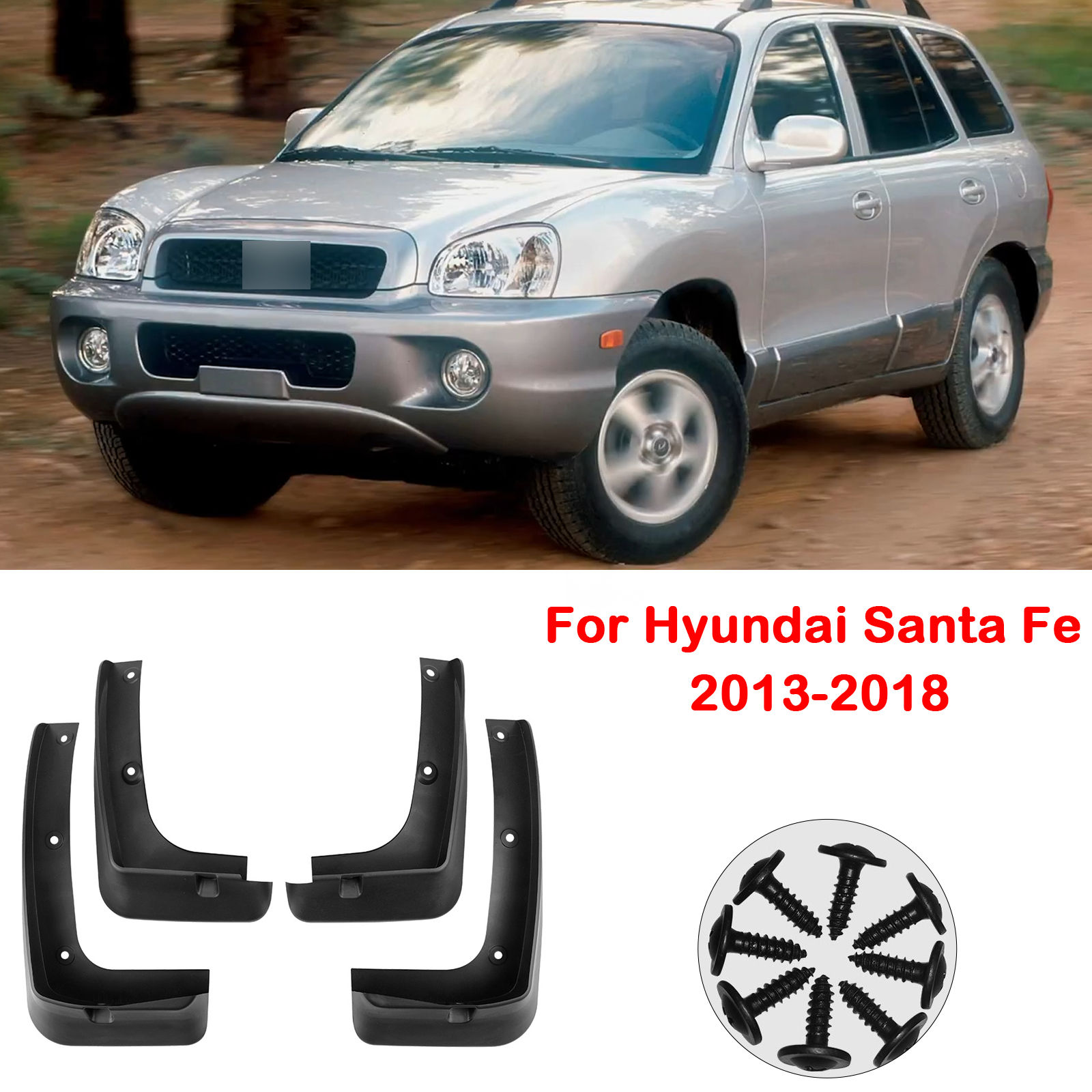 For Hyundai Santa Fe 2013-2018 Splash Mud Flaps, 4PCS Guards Splash Tire Protector, Custom No Drilling Mud Guards-black