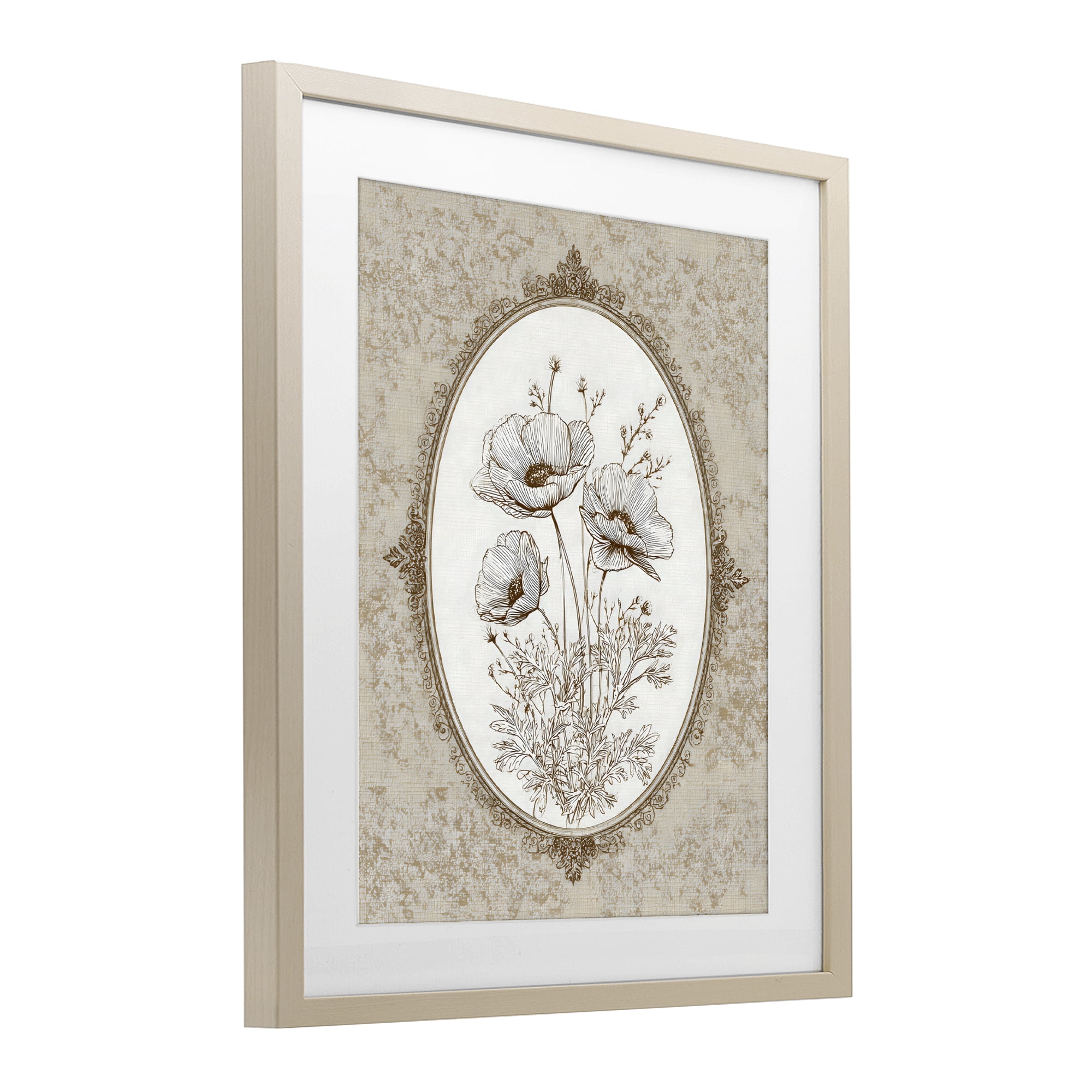 Stupell Industries Vintage Floral Sketch of Poppies Birch Framed Print Under Glass, design by Ink Drop Loft
